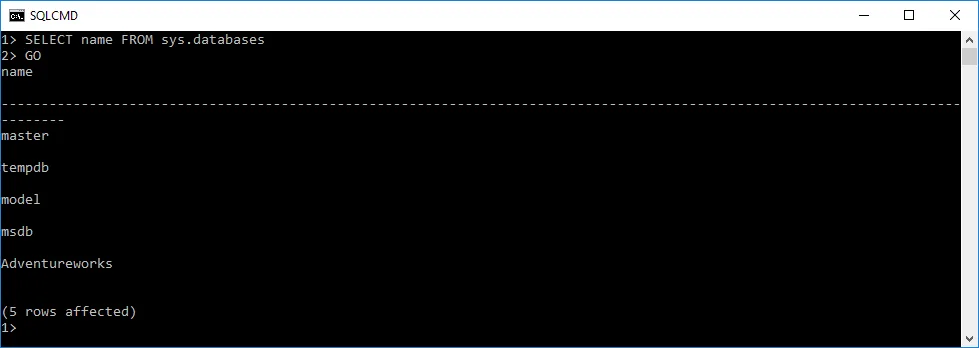 sqlcmd SELECT sys.databases