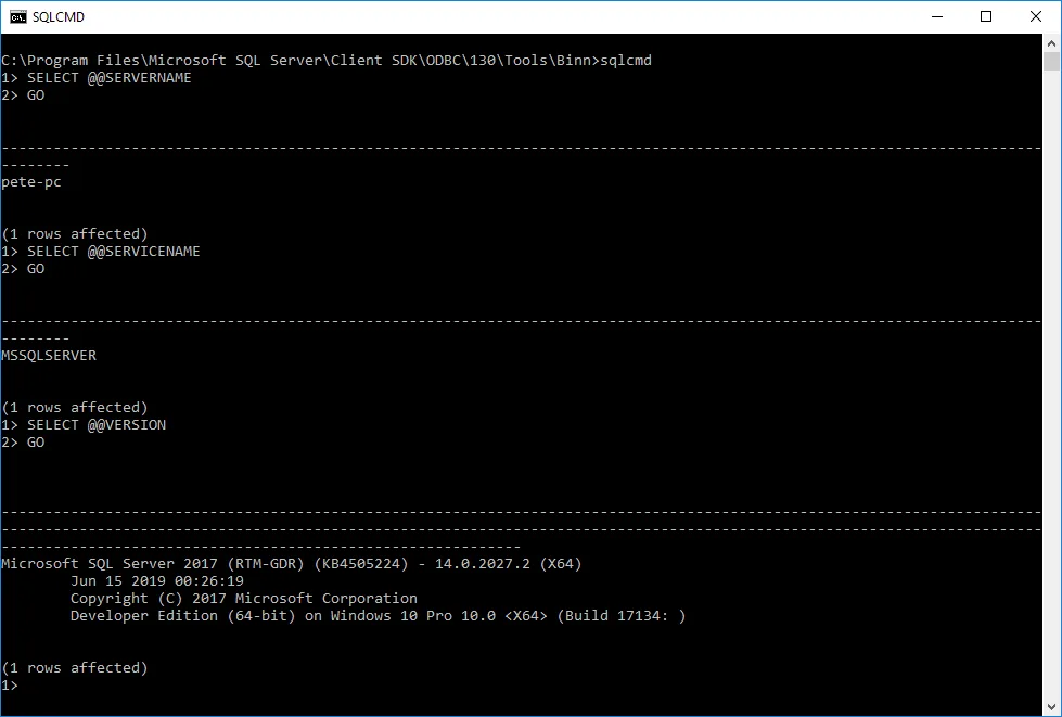 sqlcmd SQL Server Info