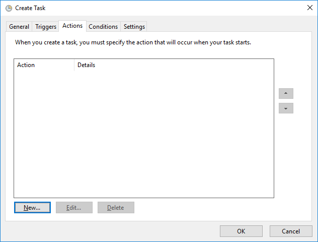 Task Scheduler New Task Action Tab