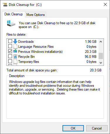 Disk Cleanup System Files Previous Windows Version