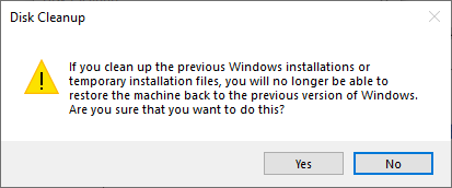 Disk Cleanup Previous Windows Version Delete Warning