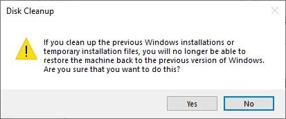 Disk Cleanup Previous Windows Version Delete Warning