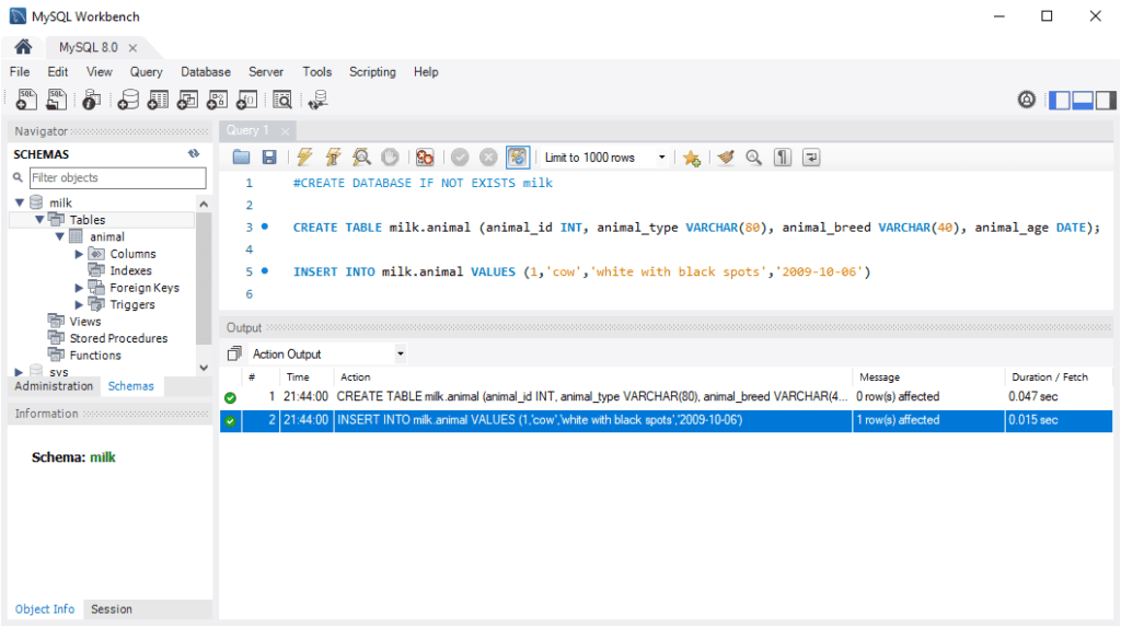 MySQL WorkBench Create Table and Insert Data (with exit)