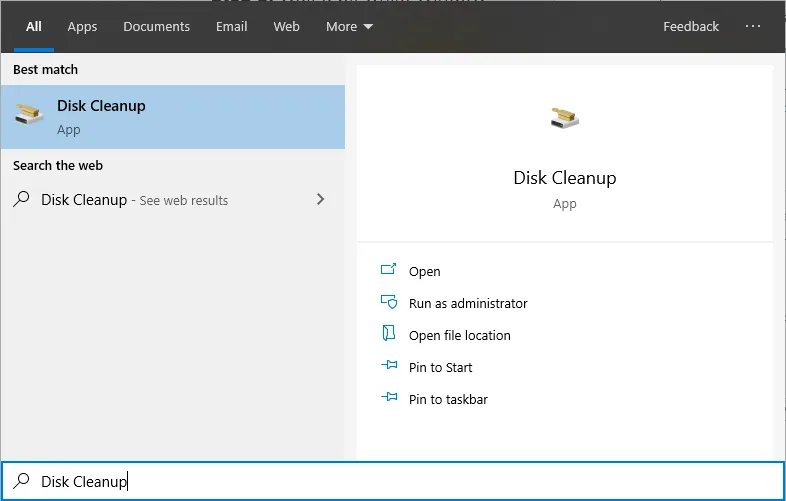 Opening Disk Cleanup on Windows