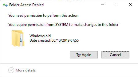 Delete Windows.old try again