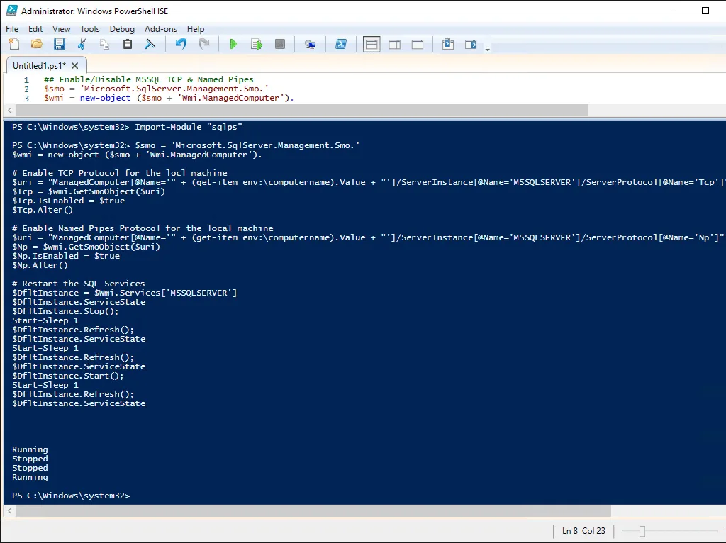 PowerShell MSSQL TCP & Named Pipes Change