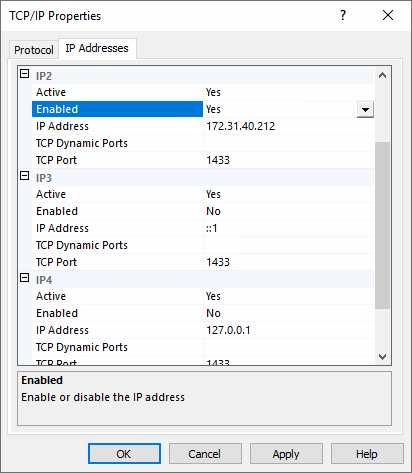 SQL Server Configuration Manager Enable IPv4