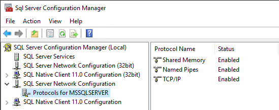 SQL Server Configuration Manager Protocols