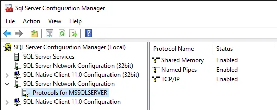 SQL Server Configuration Manager Protocols