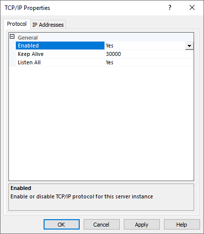 SQL Server Configuration Manager TCP Properties