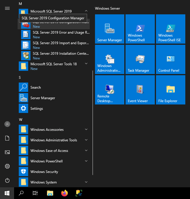 SQL Server 2019 Configuration Manager Start Menu