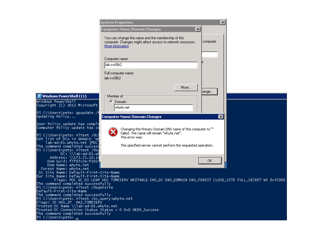 “Changing the Primary Domain DNS Name of this Computer Failed” – Server 2008 R2