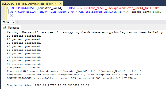 SQL Server Backup Database With Encryption