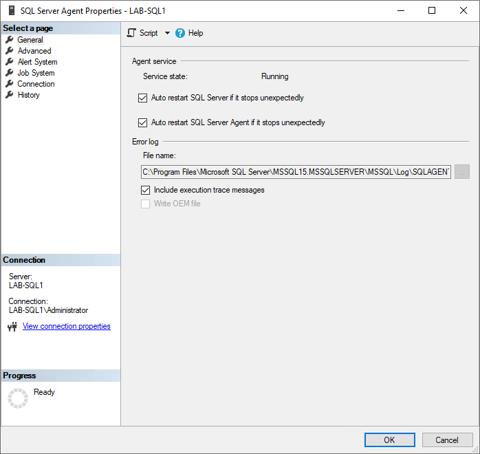 SSMS SQL Agent Properties