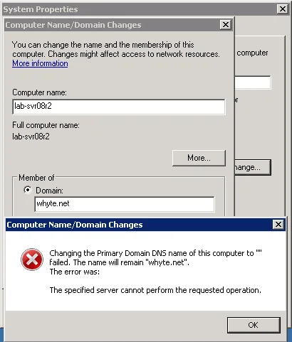 the specified server cannot perform the requested operation