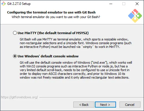 Git Install Console Window Options
