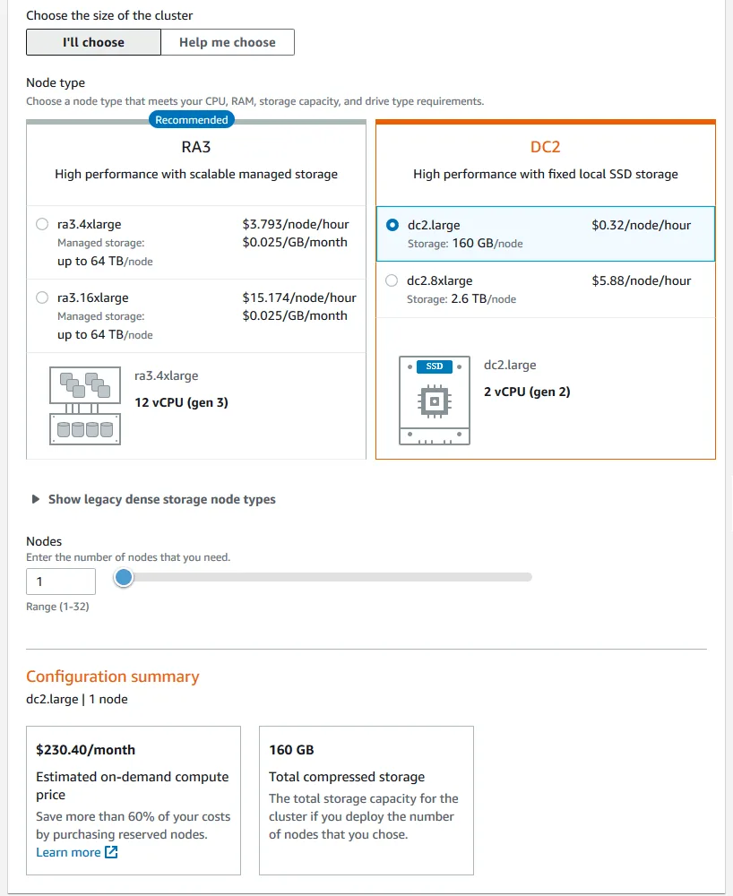 AWS Redshift Cluster Costs