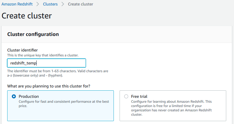 cannot create redshift cluster in west