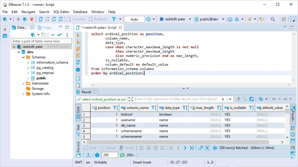 Dbeaver RedShift Query