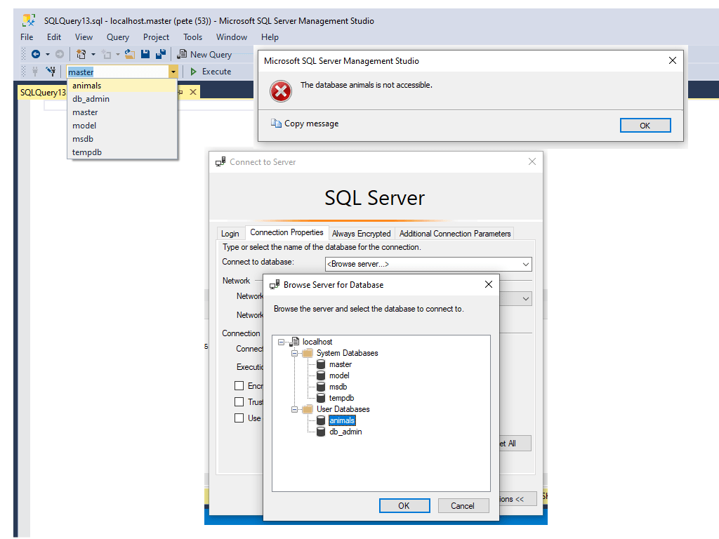 Change Default Database in SQL Server