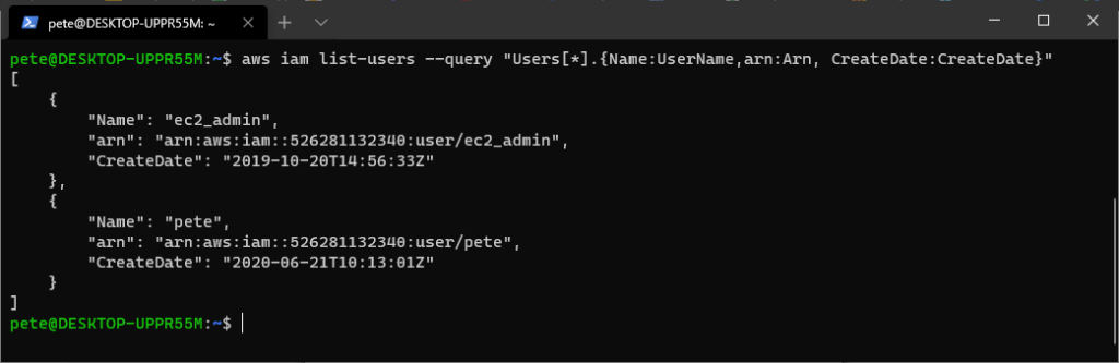 AWS CLI List Users