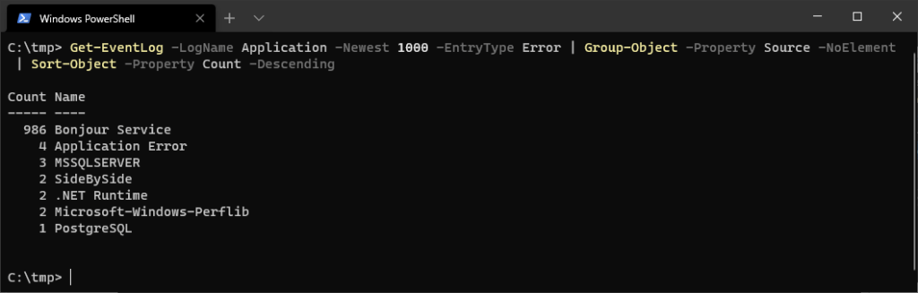 Get Application Event Logs PowerShell 