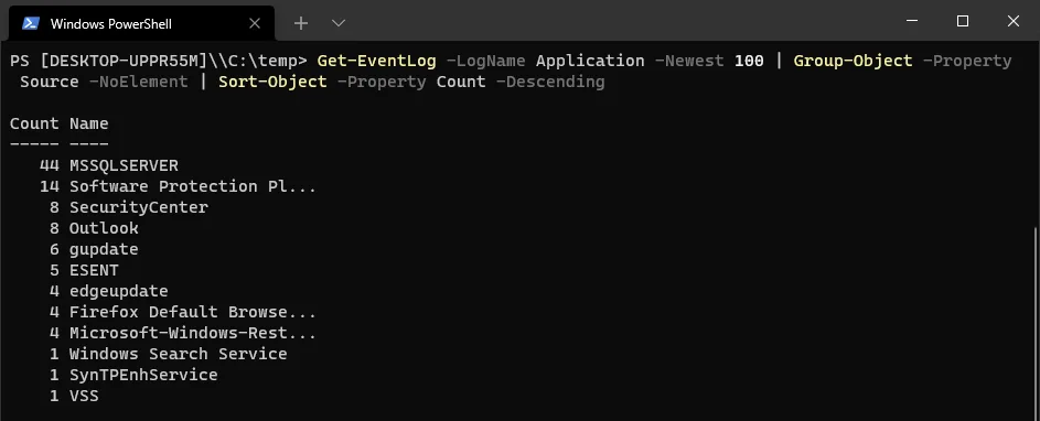 get application events by count