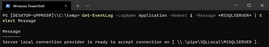 show recent sql server events