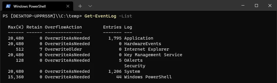 get event log types example