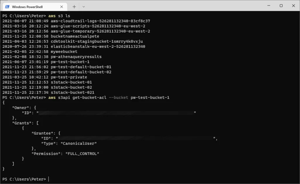 aws s3 ls example
