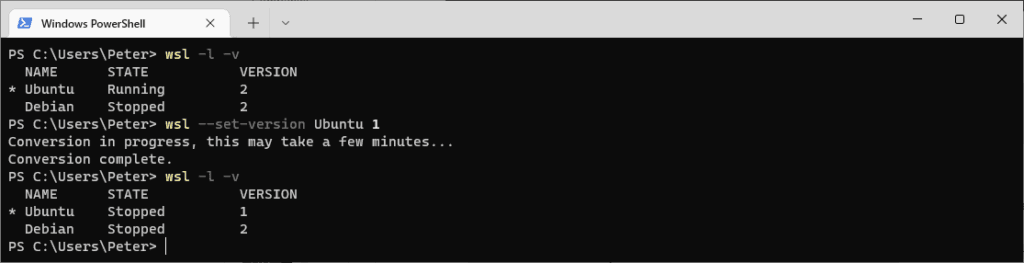 WSL Downgrade WSL2 to WSL1