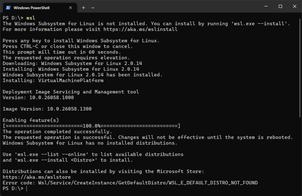 wsl command for install