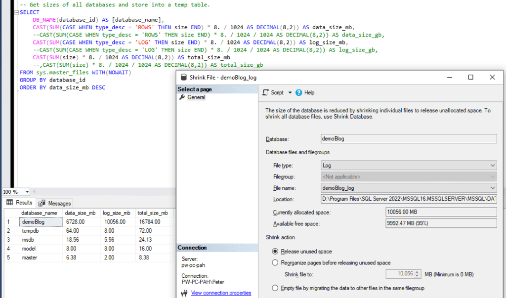 Get Database Sizes SQL Server