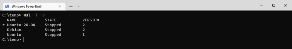 Get WSL Versions
