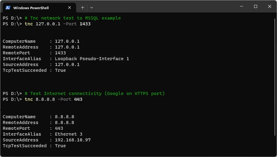 Test Network Port PowerShell