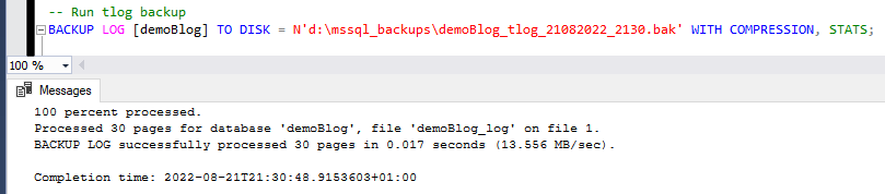 SQL Transaction Log Backup