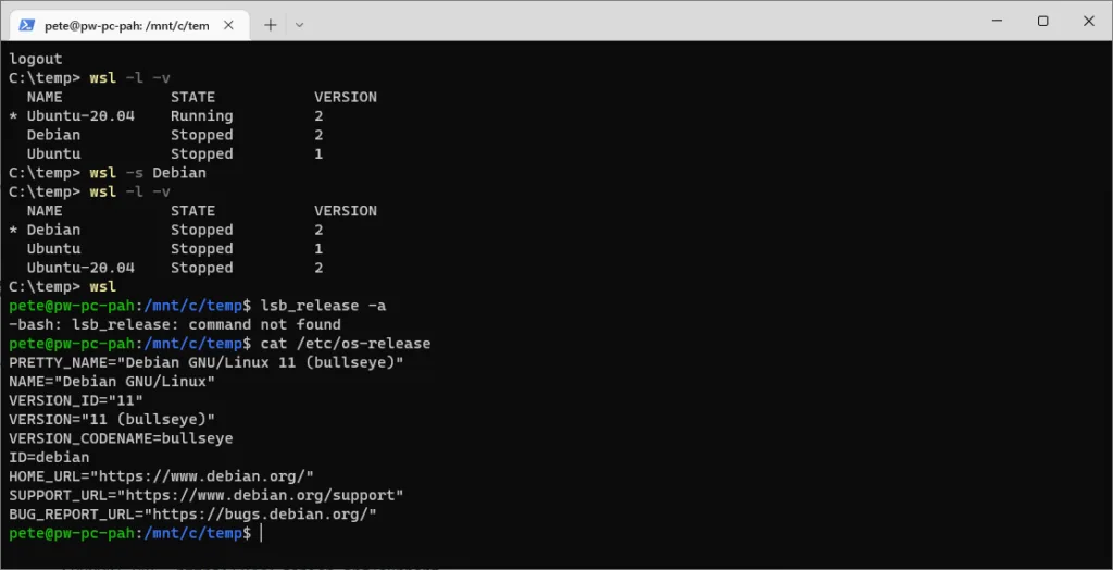 change wsl default distro