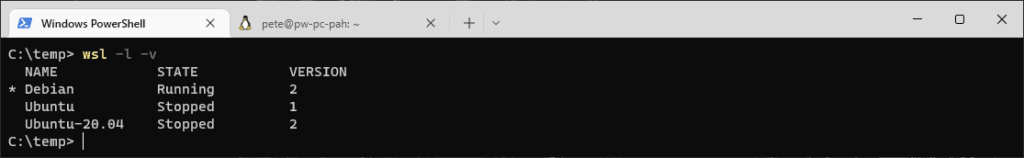 WSL List Versions