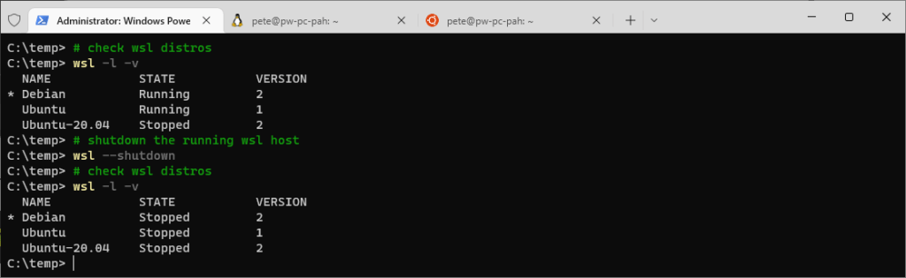 wsl shutdown