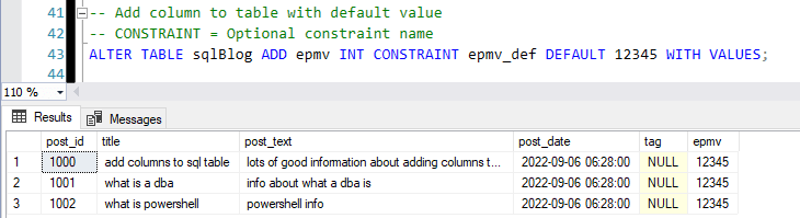 Add Column to Table with Default Value