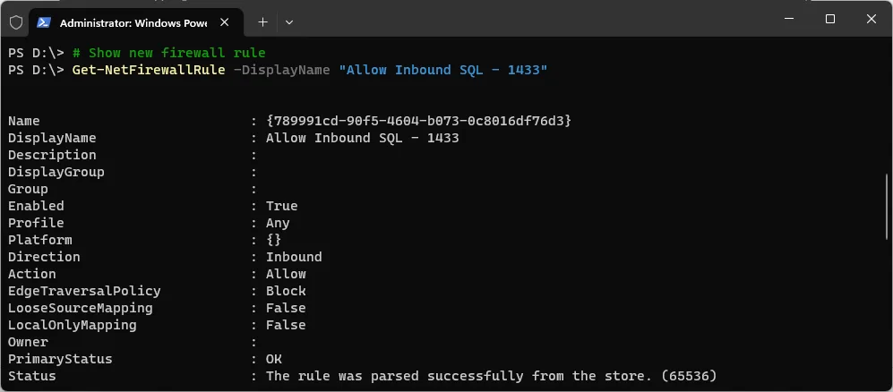 PowerShell Get-NetFirewallRule Example