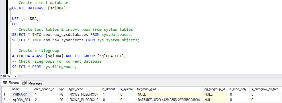SQL Server Add Filegroup