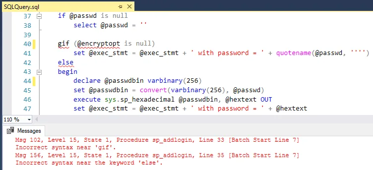 SQL Error Line