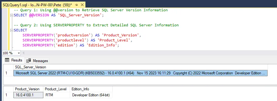 SQL query to get version number