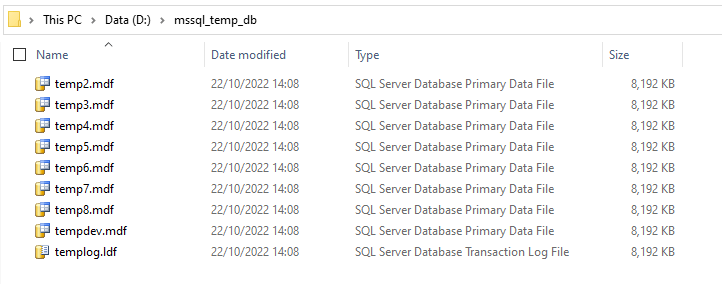 Temp Database SQL Files