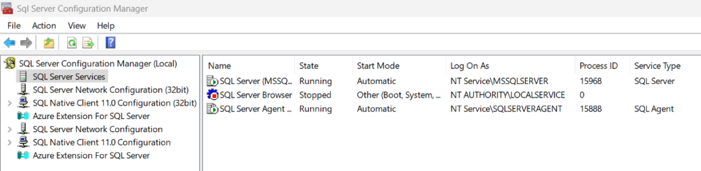 sql server config manager services