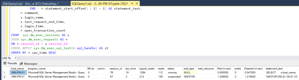 SQL Server show current sessions