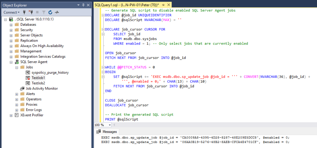 Script to disable all SQL Agent Jobs