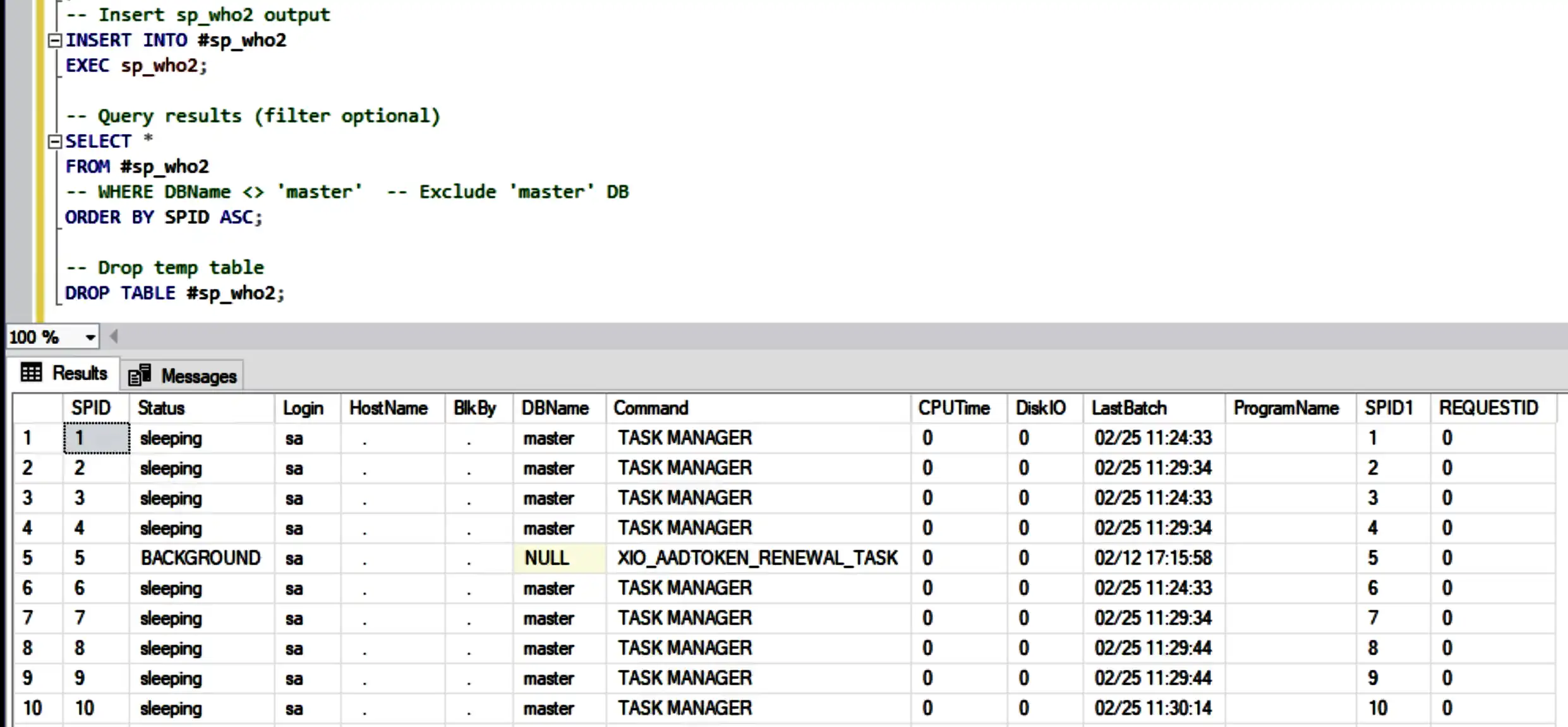 Log and Filter sp_who2 Results in SQL Server