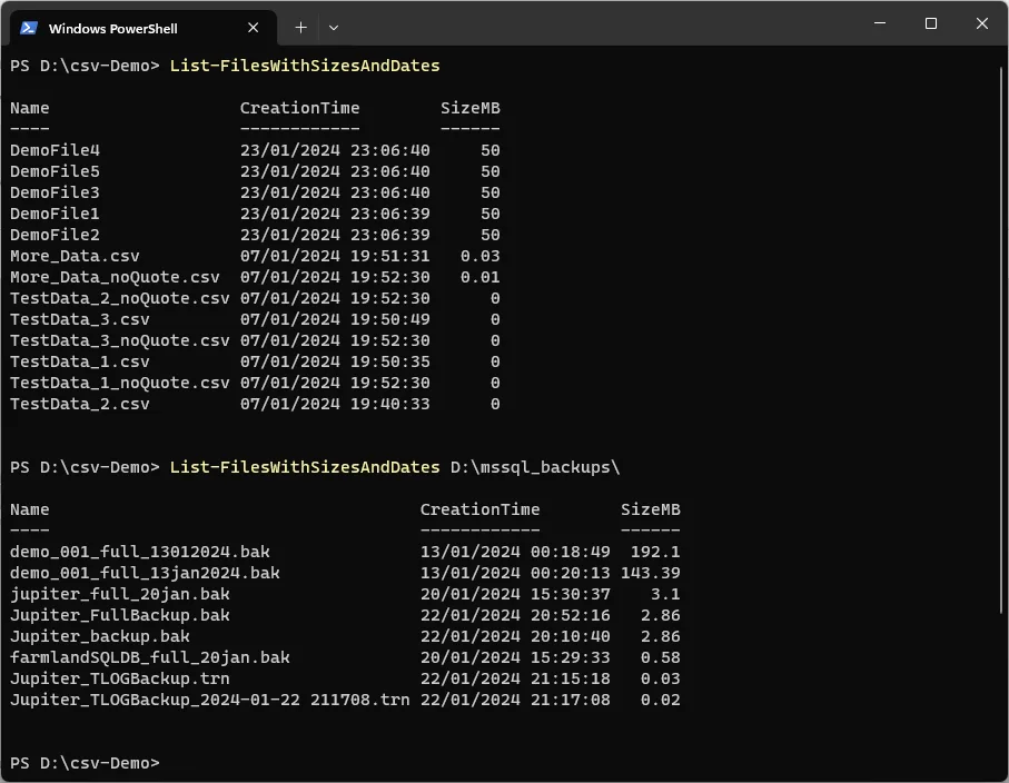Create Function in PowerShell for Listing Files